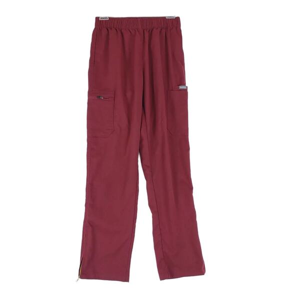 NiaaHinn Scrubs Burgundy Zipper Ankle Cargo Pocket Pants Women's M Elastic Waist - Picture 1 of 5